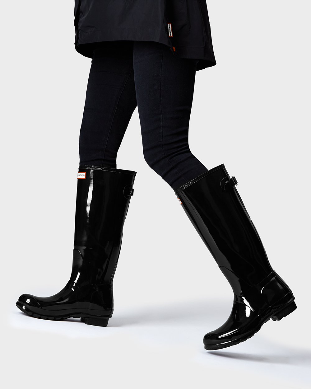 Botas de Lluvia Altas Hunter Mujer - Original Back Adjustable Gloss - Negros - NURDVJT-42